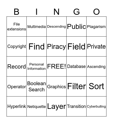 Technology Vocabulary Bingo Card