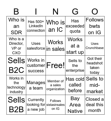 WOC Mixer Bingo Card