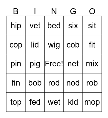 Phonics Bingo Card