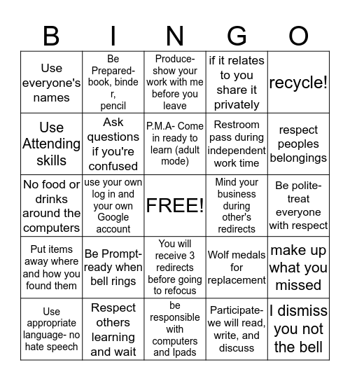 Untitled Bingo Card