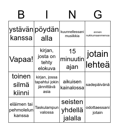 Olen lukenut Bingo Card