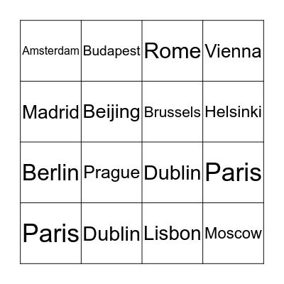 Capitals of the world  Bingo Card