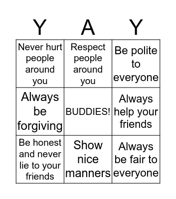 Friendship Bingo! Bingo Card