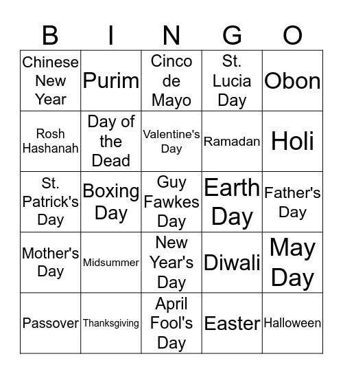 Holiday Bingo Card