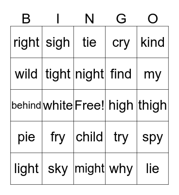 Long "i' Bingo Card