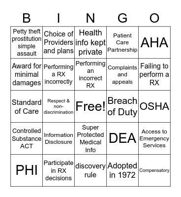 Chpt 4 Medicine and Law Bingo Card