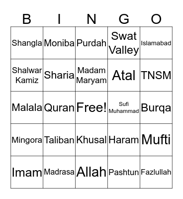 I Am Malala Bingo Card