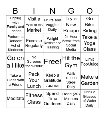 HRD Health Bingo Card