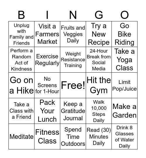 HRD Health Bingo Card
