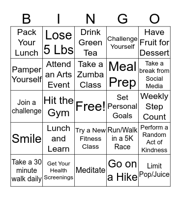 Health Challenge Bingo Card