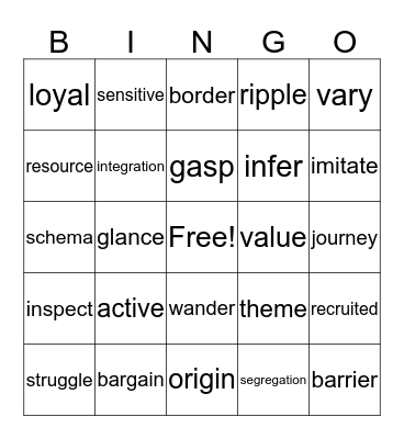 Vocabulary Bingo Card