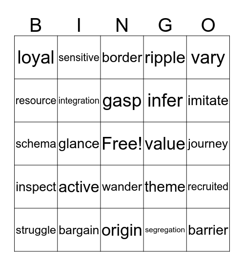 Vocabulary Bingo Card