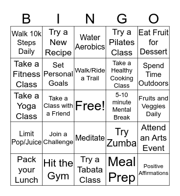 Let's Get Healthy Bingo Card