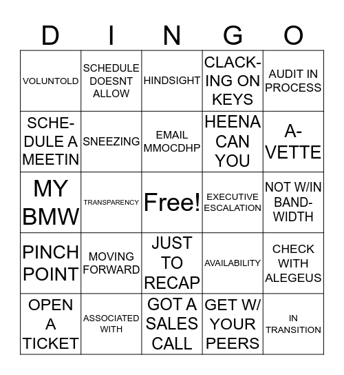 DINGO Bingo Card
