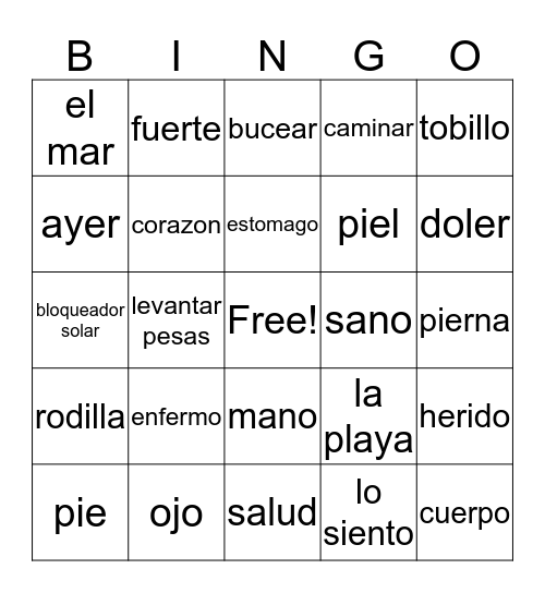 Staying Healthy  Bingo Card