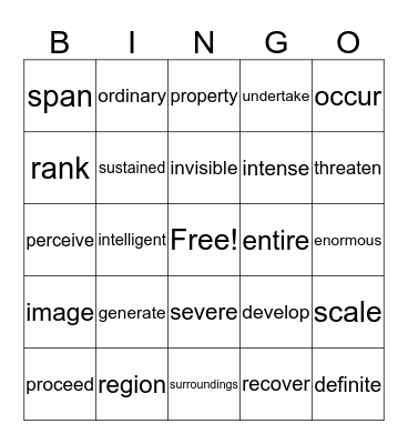 Vocabulary Words Bingo Card