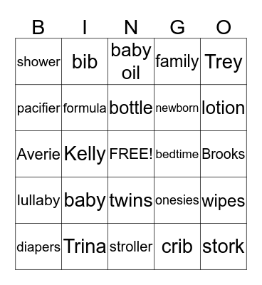 Baby Shower Bingo! Bingo Card