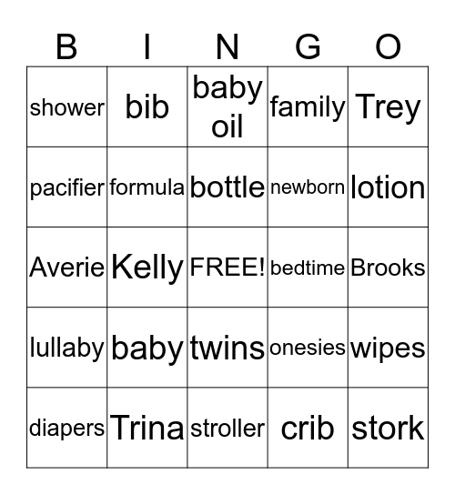 Baby Shower Bingo! Bingo Card