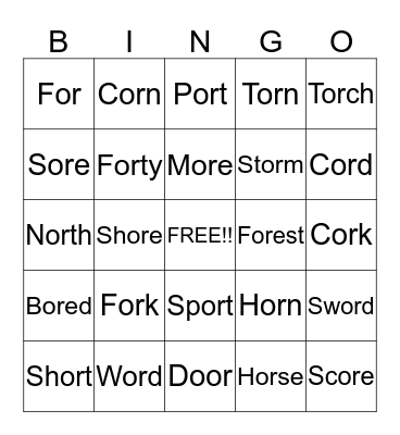 OR Bingo Card