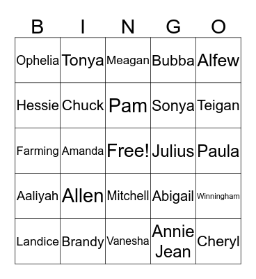 WINNINGHAM BINGO Card