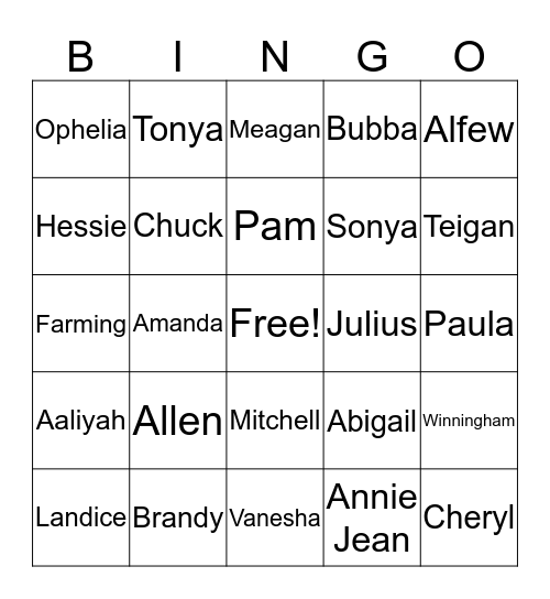 WINNINGHAM BINGO Card