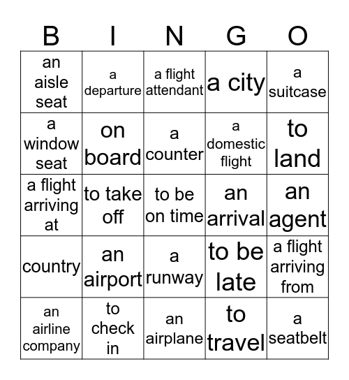 Airport Vocab Bingo Card