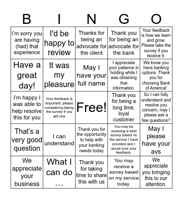 Friday Fun Bingo Card