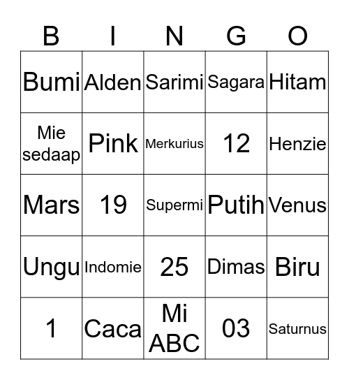 Untitled Bingo Card