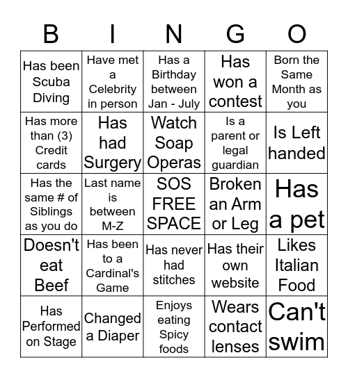 SISTAHS OF SOUL  Bingo Card