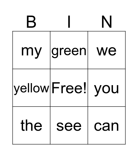 SIGHT WORD BINGO Card