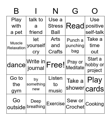 Coping Skills Bingo Card