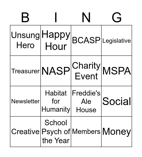 BCASP Meeting Bingo Card