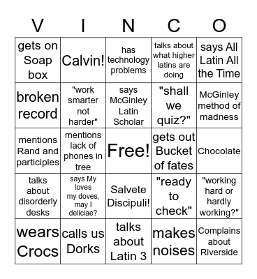 Vinco Bingo Card
