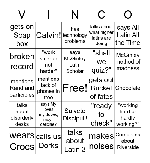 Vinco Bingo Card