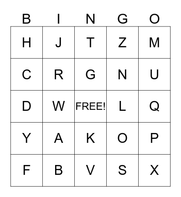 Letters Bingo Card