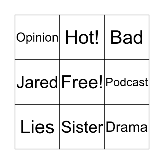 Sister Bingo Time! Bingo Card