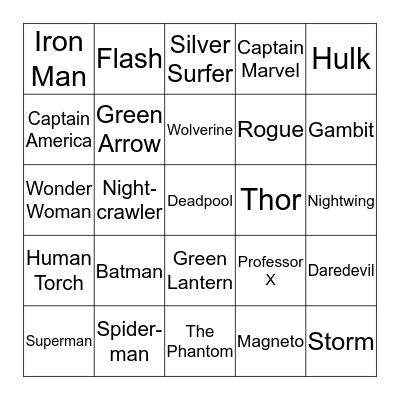 Super Hero Bingo Card