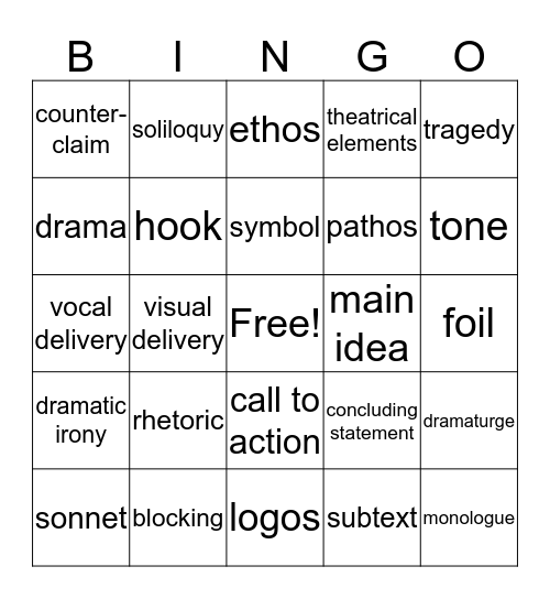 Unit 5 + previous vocabulary Bingo Card
