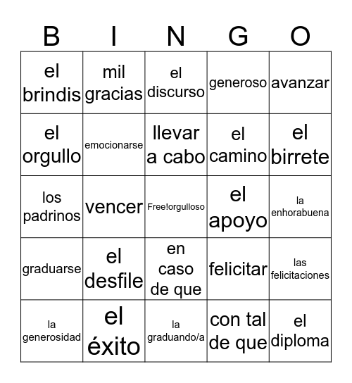 U3E1 Vocabulario Bingo Card