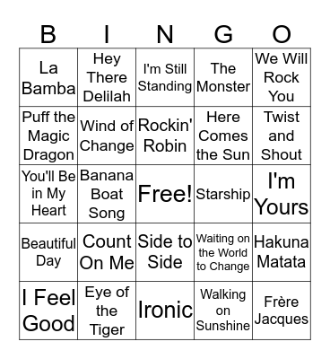 Musical Bingo Card