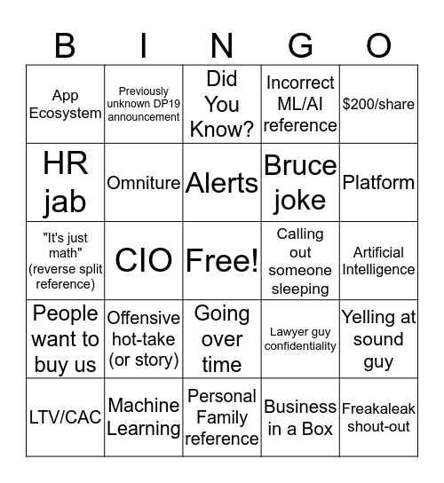 Company Meeting Bingo Card