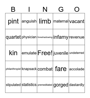 vocabulary Bingo Card