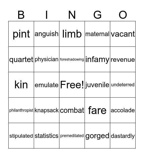 vocabulary Bingo Card