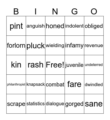 vocabulary Bingo Card