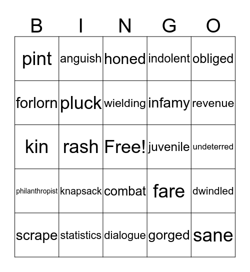 vocabulary Bingo Card