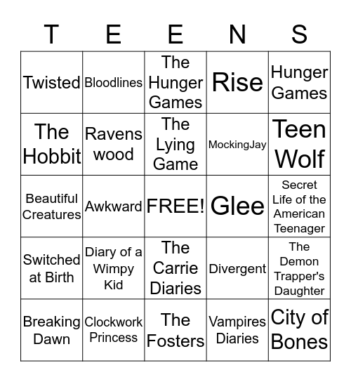 Teen Bingo Card