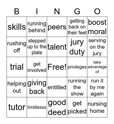 Helping Out Unit 15 Bingo Card
