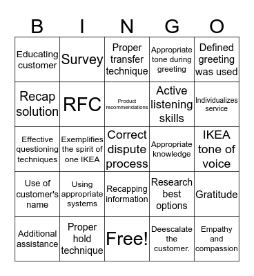 Quality Bingo Card