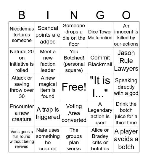 Game Night Inspirational Bingo Card