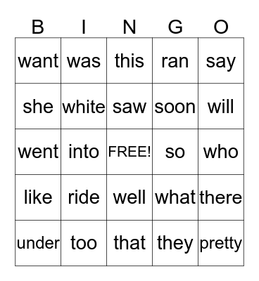 SIGHT WORDS BINGO Card